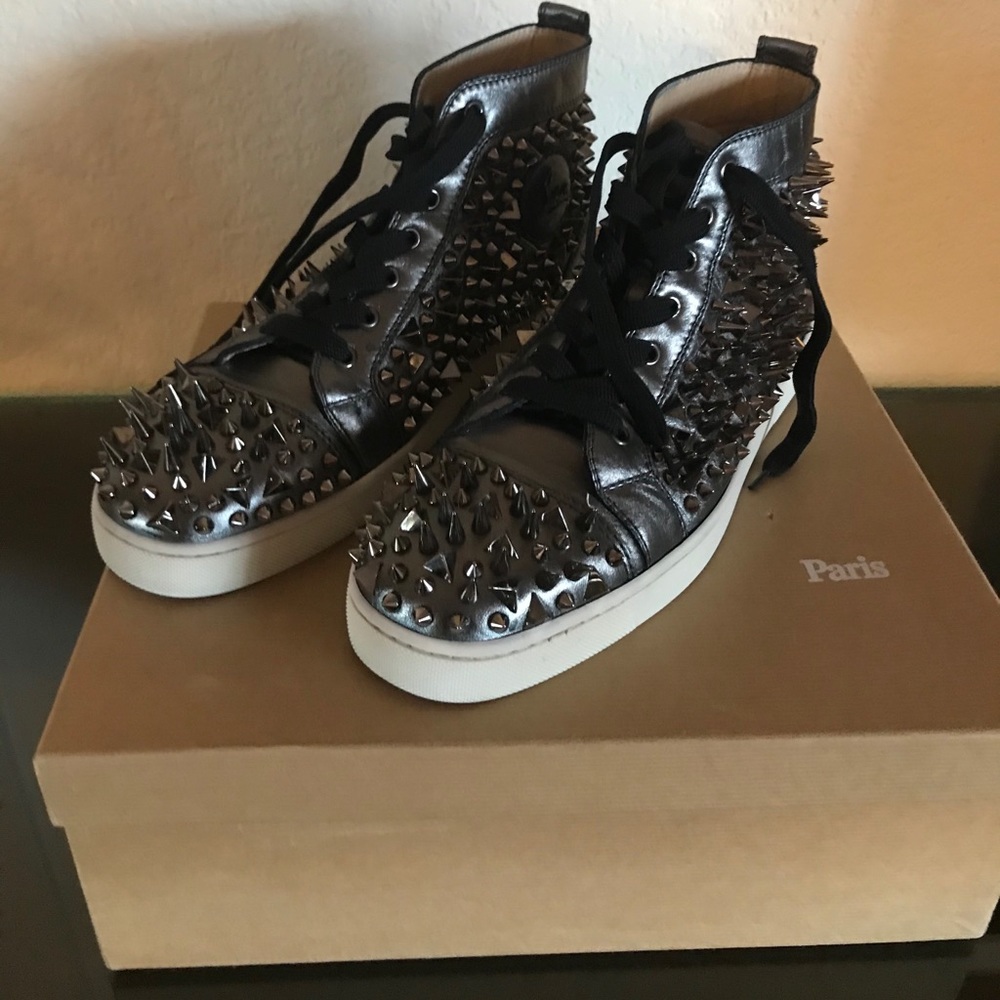 Metallic studded leather red sole sneaker